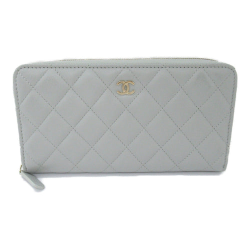 Chanel Matelasse Round Wallet Grey Leather