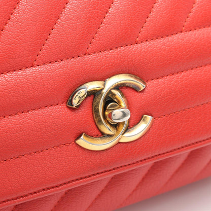 Chanel Leather Coco Mark Shoulder Bag Red