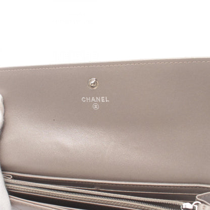 Chanel Matelasse Leather Long Wallet Gray