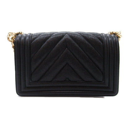 Chanel Boy V-Stitch Caviar Shoulder Bag Black