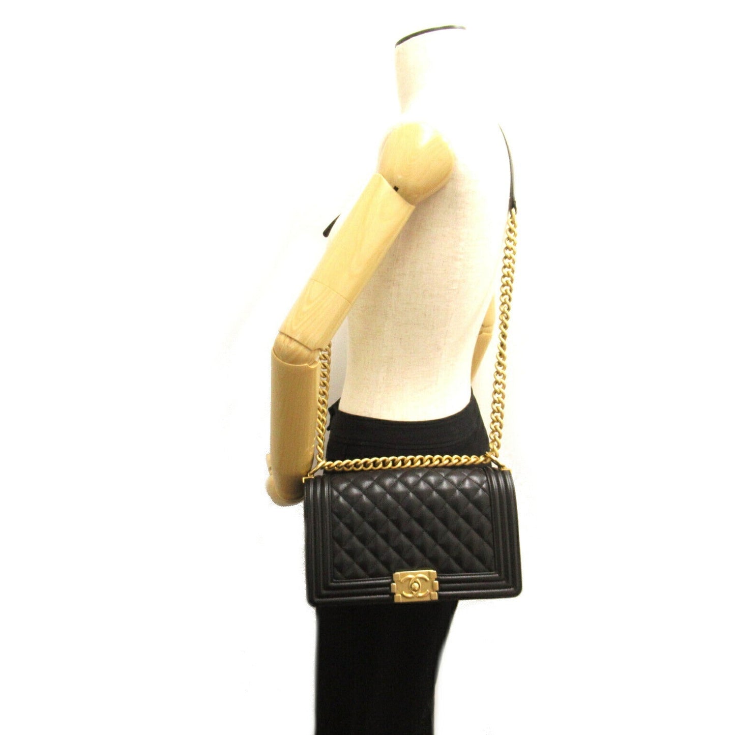 Chanel Boy Chain Shoulder Bag Black Caviar