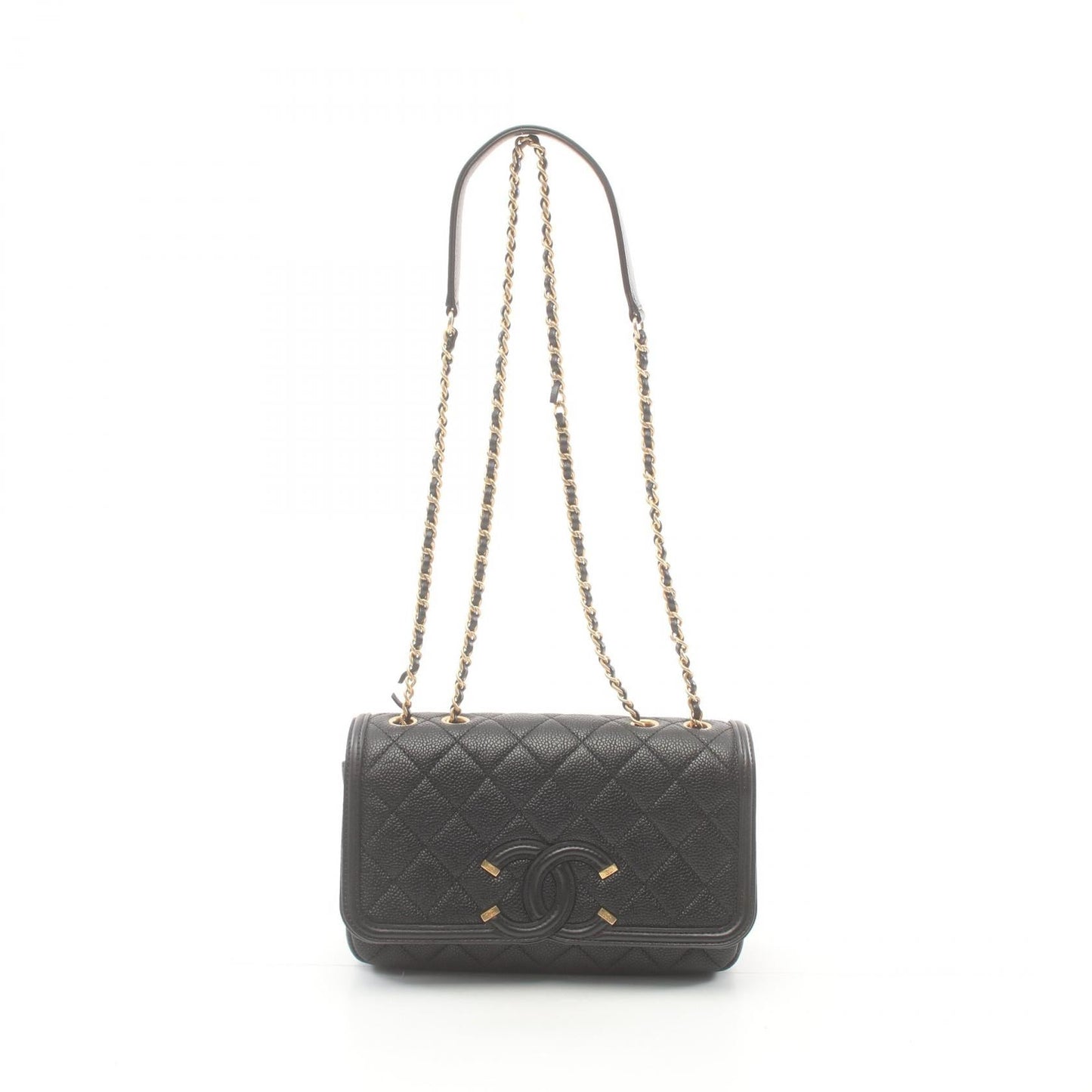 Chanel Caviar CC Filigree Shoulder Bag Black