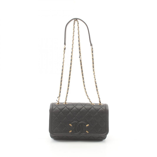 Chanel Caviar CC Filigree Shoulder Bag Black