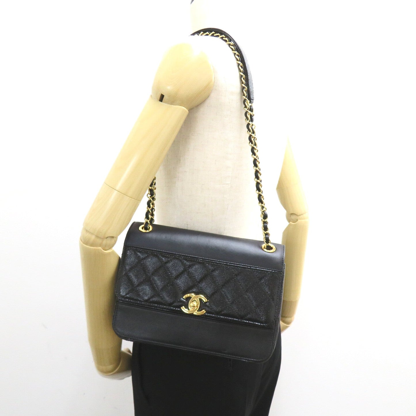 Chanel CC Caviar Chain Flap Bag Leather Shoulder Bag AS0949