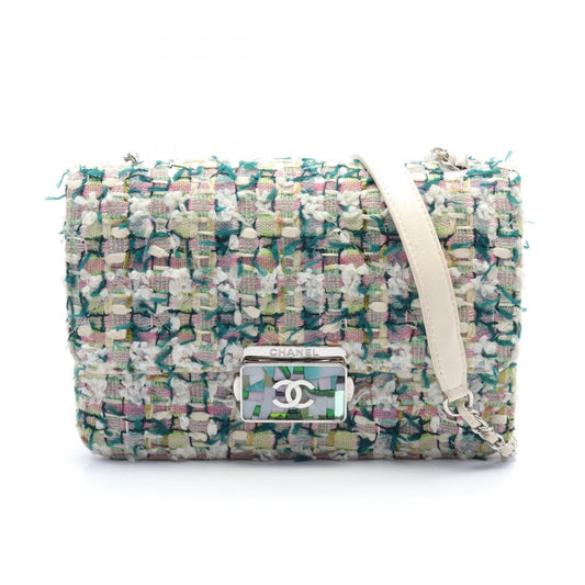 Chanel Quilted Tweed Full Flap Bag Canvas Shoulder Bag A93221 in New Condition