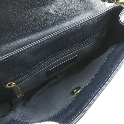 Chanel V-Stitch Chain Shoulder Bag Navy Leather
