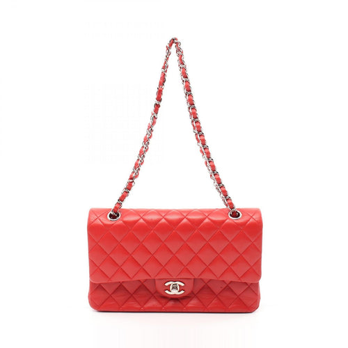 Chanel Matelasse W Flap Shoulder Bag Red