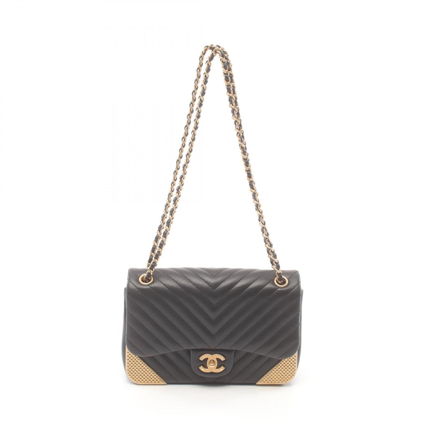 Chanel V-Stitch Lambskin Shoulder Bag Brown