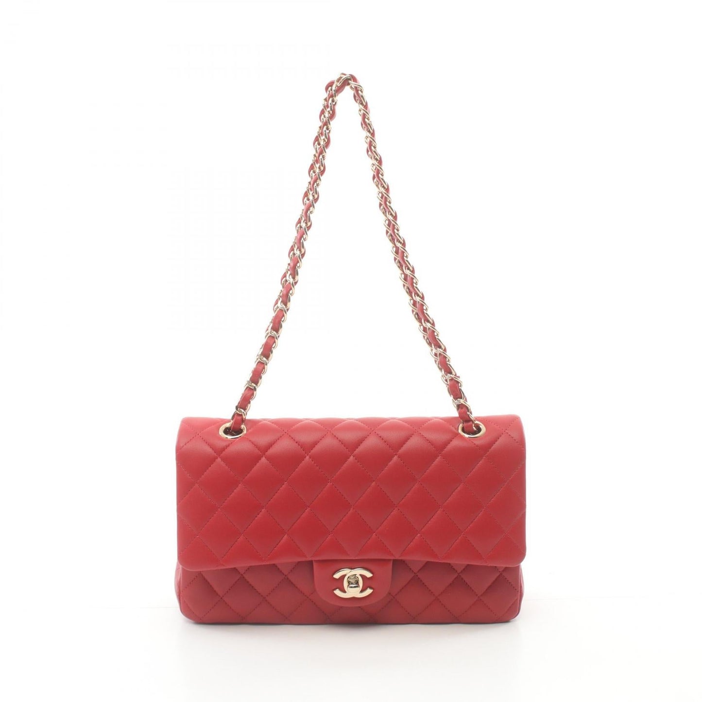 Chanel Matelasse W Flap Shoulder Bag Red