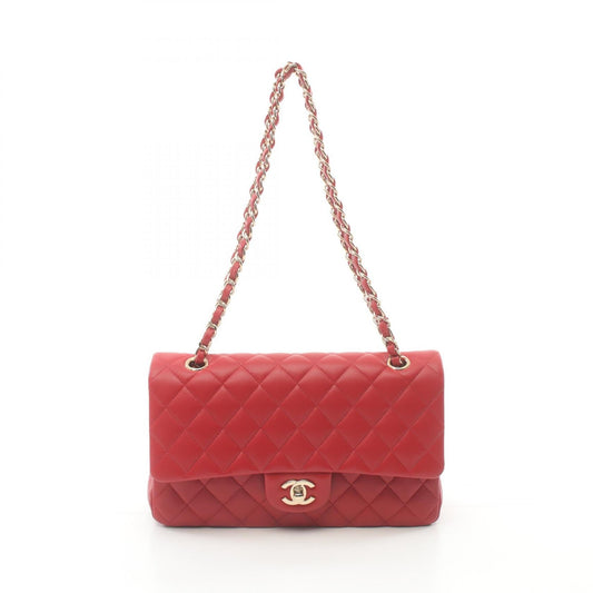 Chanel Matelasse W Flap Shoulder Bag Red