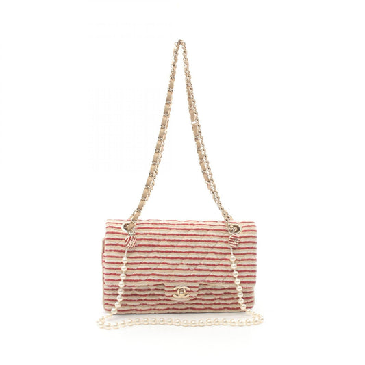 Chanel Matelasse W Flap Shoulder Bag Canvas Leather