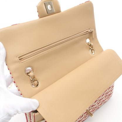 Chanel Matelasse W Flap Shoulder Bag Canvas Leather