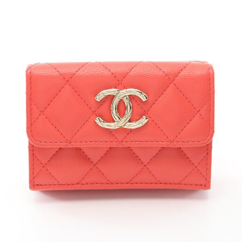 Chanel Caviar Skin Trifold Wallet Orange