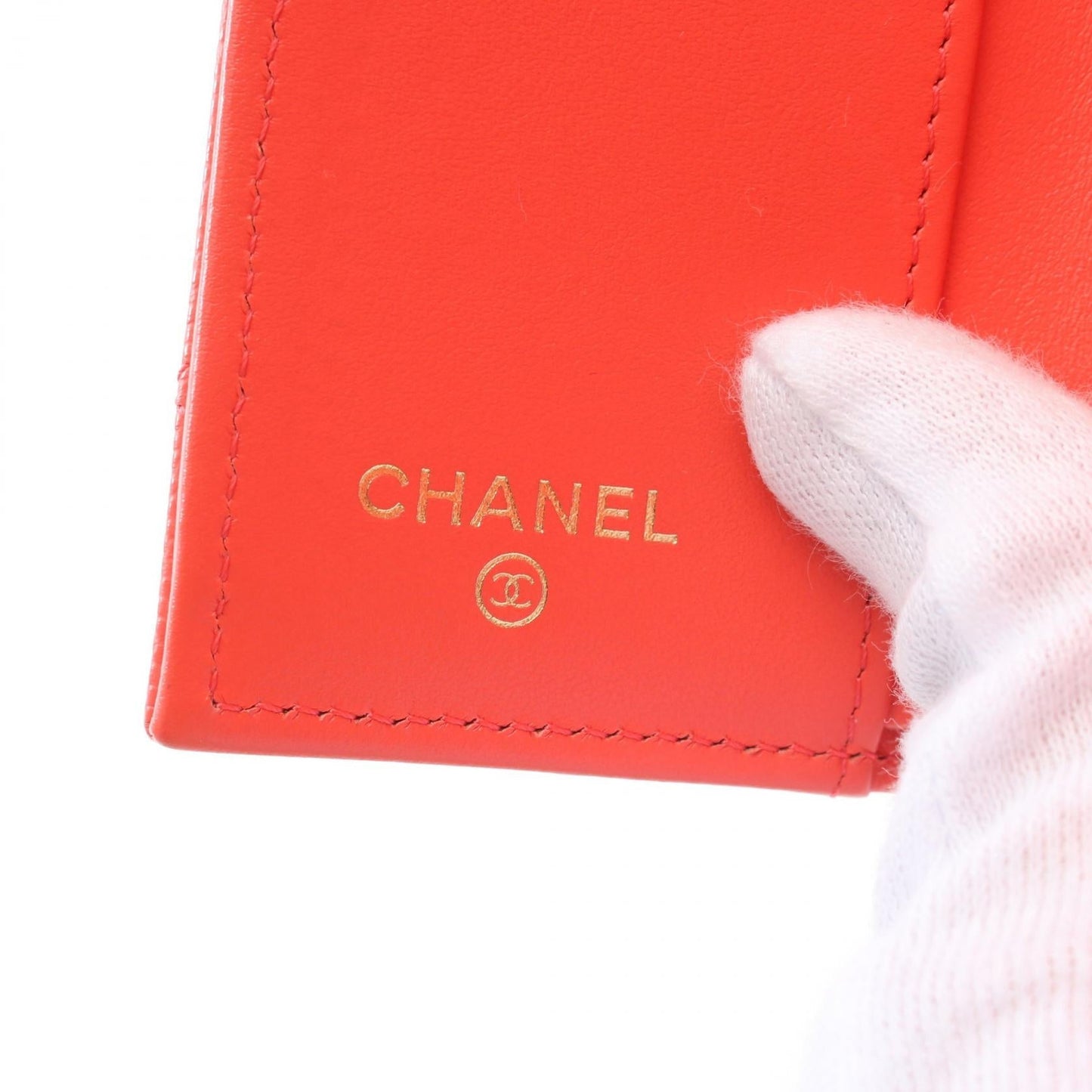 Chanel Caviar Skin Trifold Wallet Orange