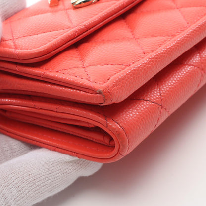 Chanel Caviar Skin Trifold Wallet Orange