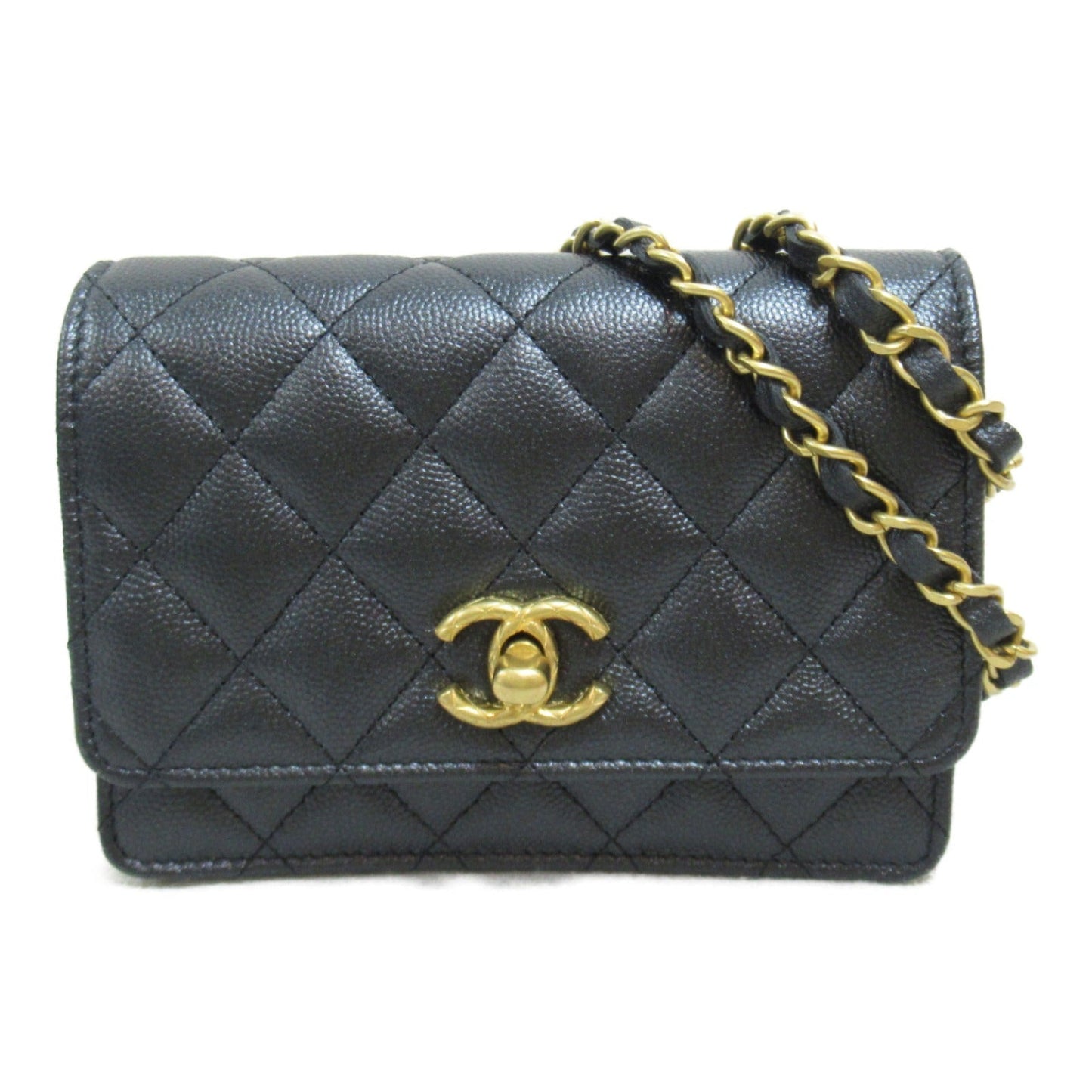 Chanel Mini Matelasse Chain Wallet Shoulder Bag Black