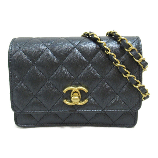 Chanel Mini Matelasse Chain Wallet Shoulder Bag Black