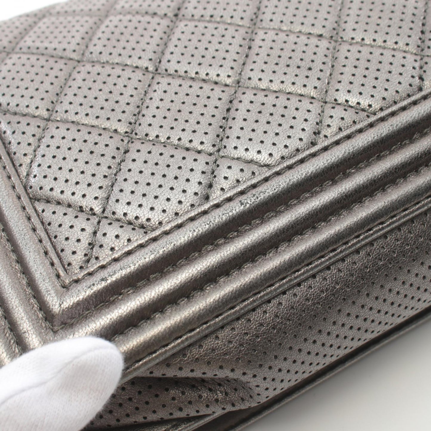Chanel Boy Leather Shoulder Bag Silver