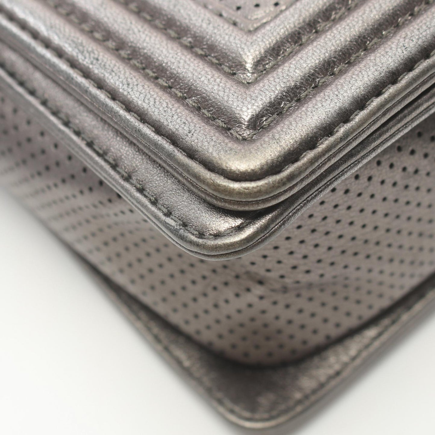 Chanel Boy Leather Shoulder Bag Silver