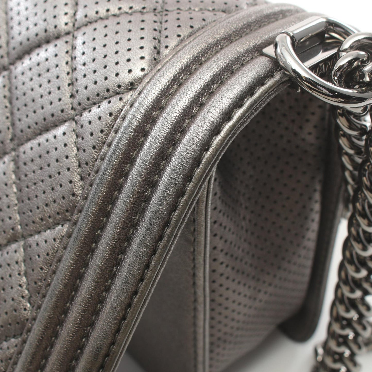 Chanel Boy Leather Shoulder Bag Silver