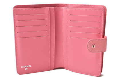 Chanel Quilted Leather Bifold Wallet Rose Silver Hardware