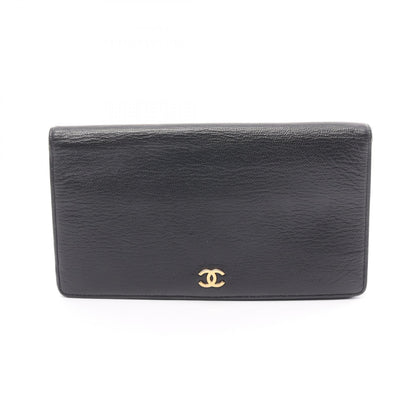 Chanel Leather Coco Mark Long Wallet Black