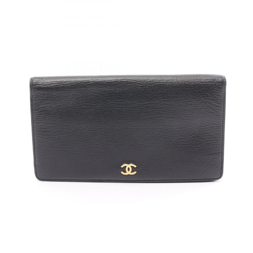 Chanel Leather Coco Mark Long Wallet Black