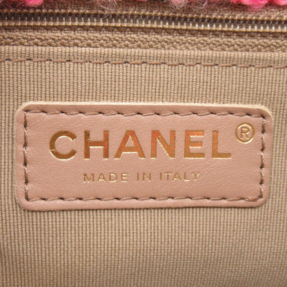 Chanel Tweed Chain Shoulder Bag Pink Brown