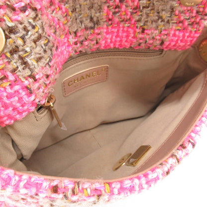 Chanel Tweed Chain Shoulder Bag Pink Brown