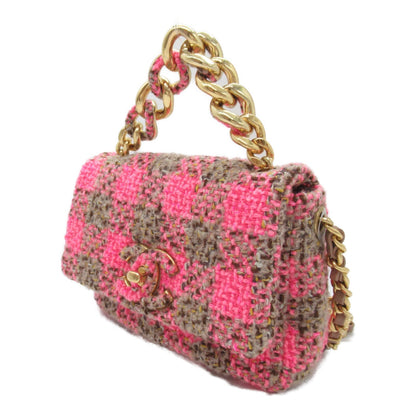 Chanel Tweed Chain Shoulder Bag Pink Brown