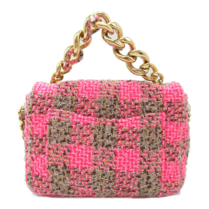 Chanel Tweed Chain Shoulder Bag Pink Brown