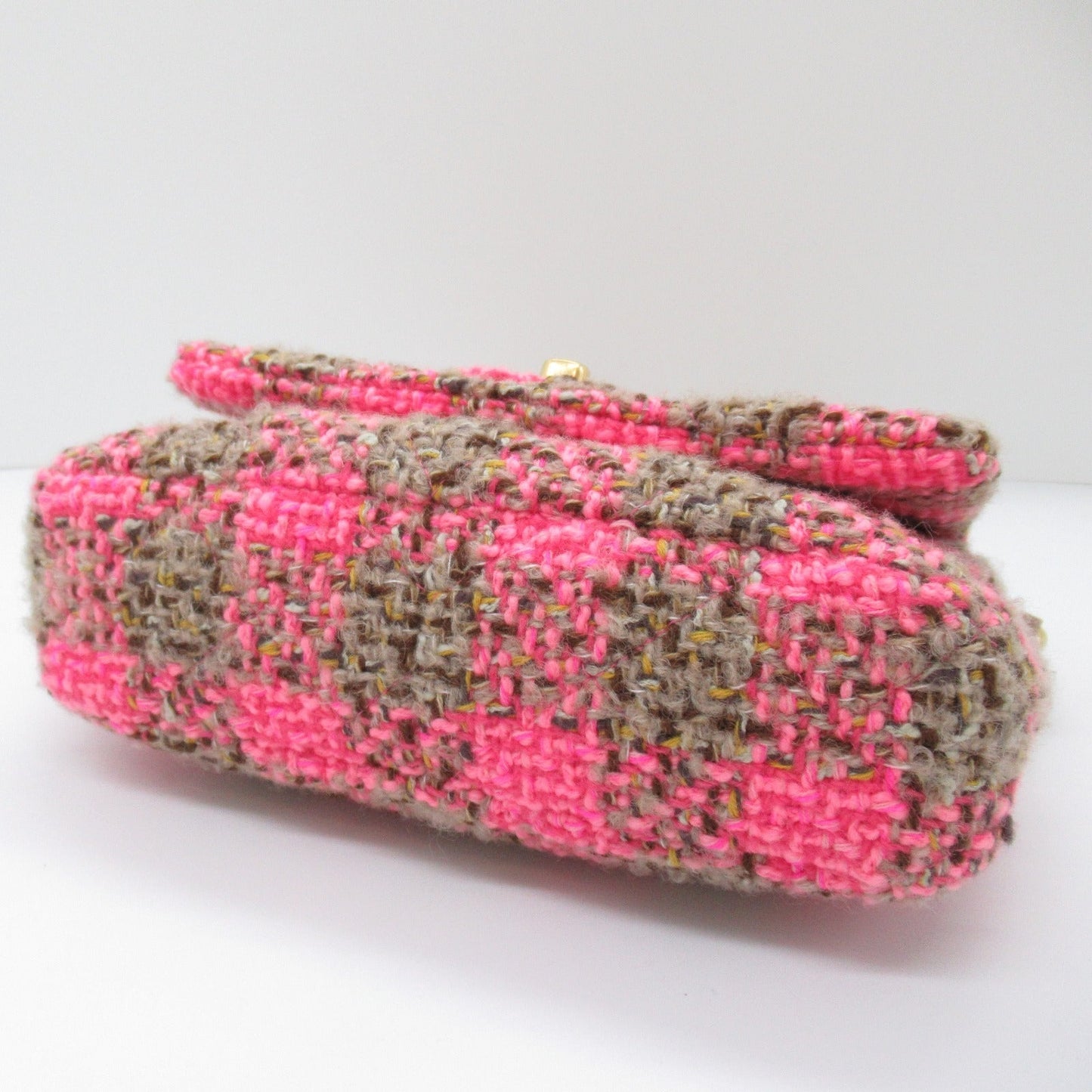 Chanel Tweed Chain Shoulder Bag Pink Brown