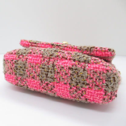 Chanel Tweed Chain Shoulder Bag Pink Brown