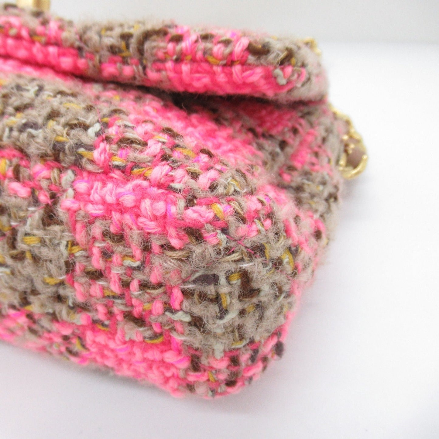 Chanel Tweed Chain Shoulder Bag Pink Brown