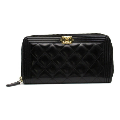 Chanel Boy Long Wallet Black Leather