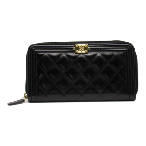 Chanel Boy Long Wallet Black Leather