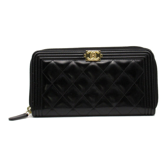Chanel Boy Long Wallet Black Leather