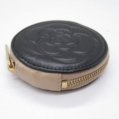 Chanel Camellia Round Zip Pouch Leather Vanity Bag 7849067 in New Condition