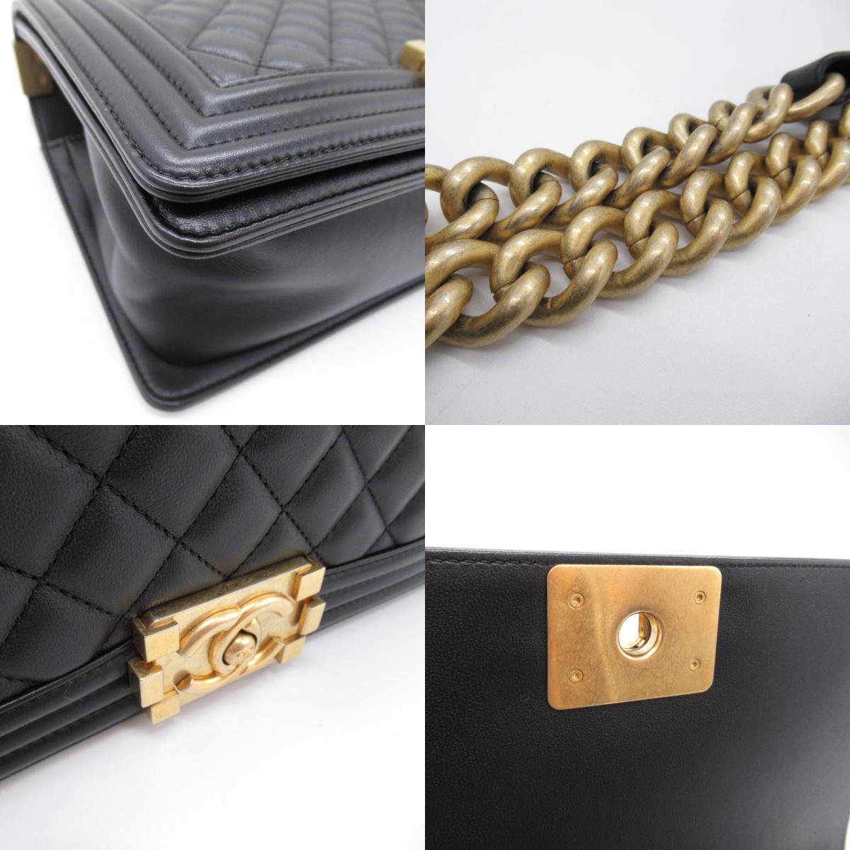 Chanel Boy Lambskin Chain Shoulder Bag Black