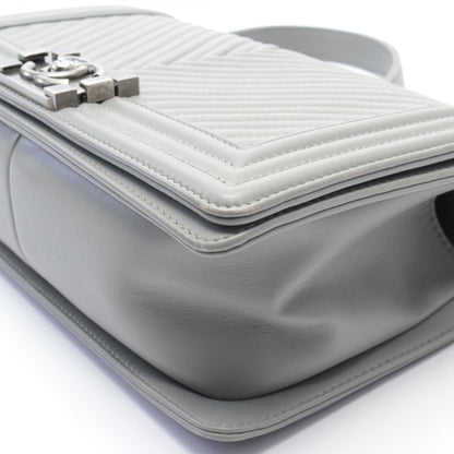 Chanel Boy Chevron Leather Shoulder Bag Gray