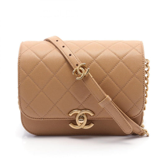 Chanel Caviar Skin Matelasse Shoulder Bag Beige