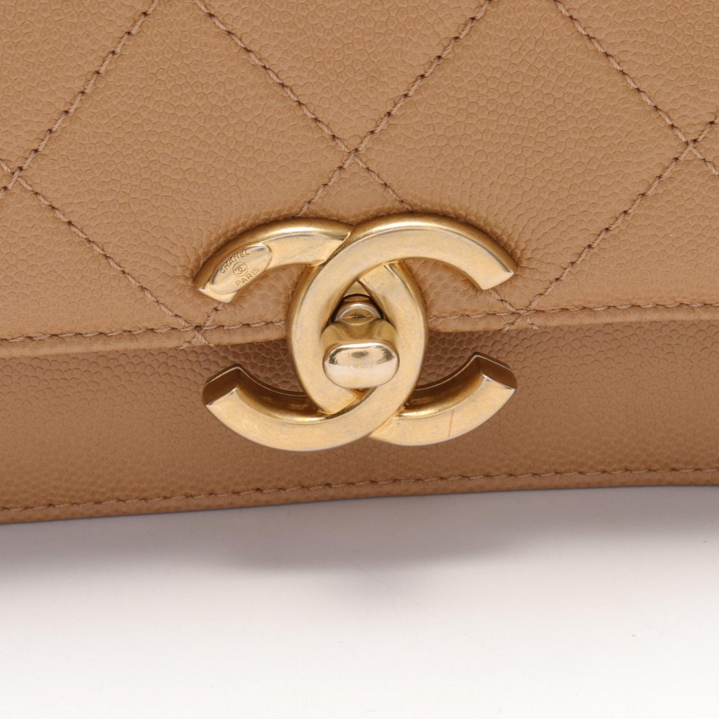 Chanel Caviar Skin Matelasse Shoulder Bag Beige