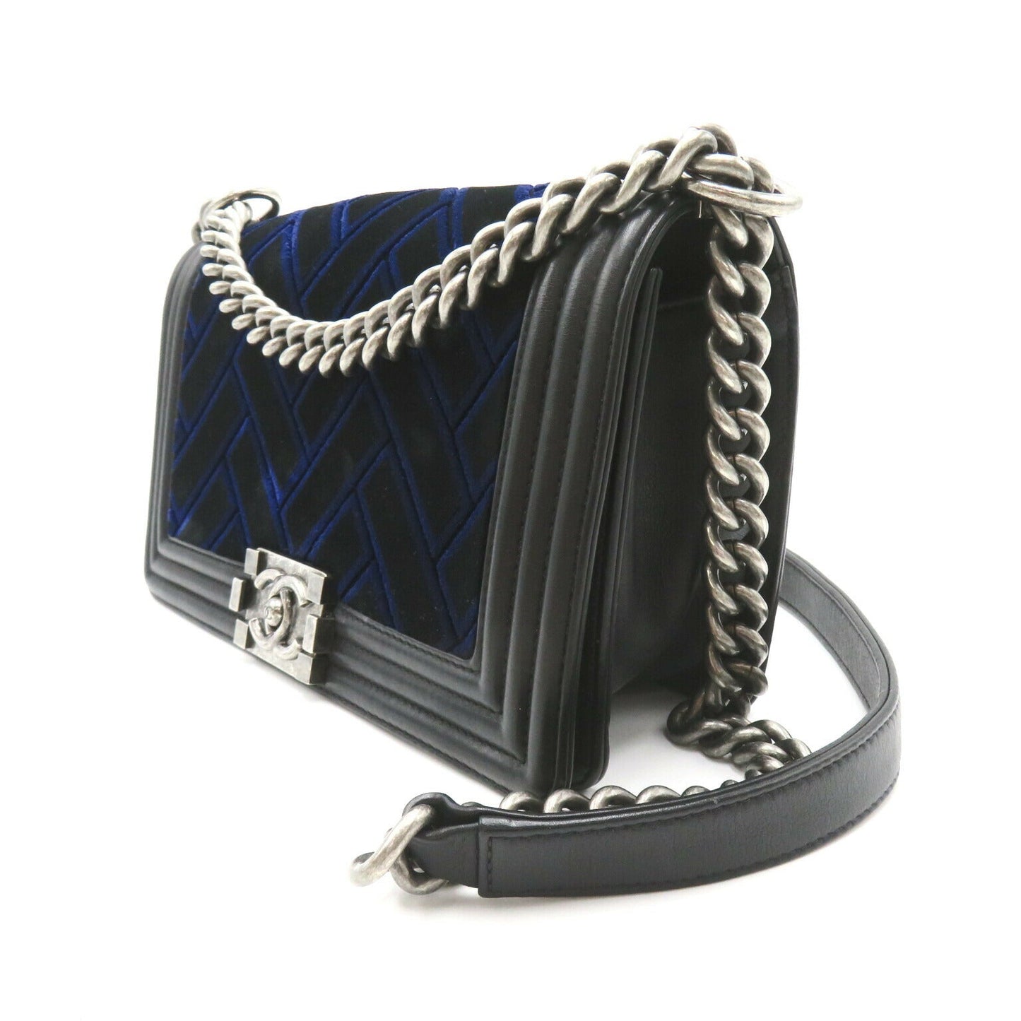Chanel Boy Lambskin Shoulder Bag Navy/Black