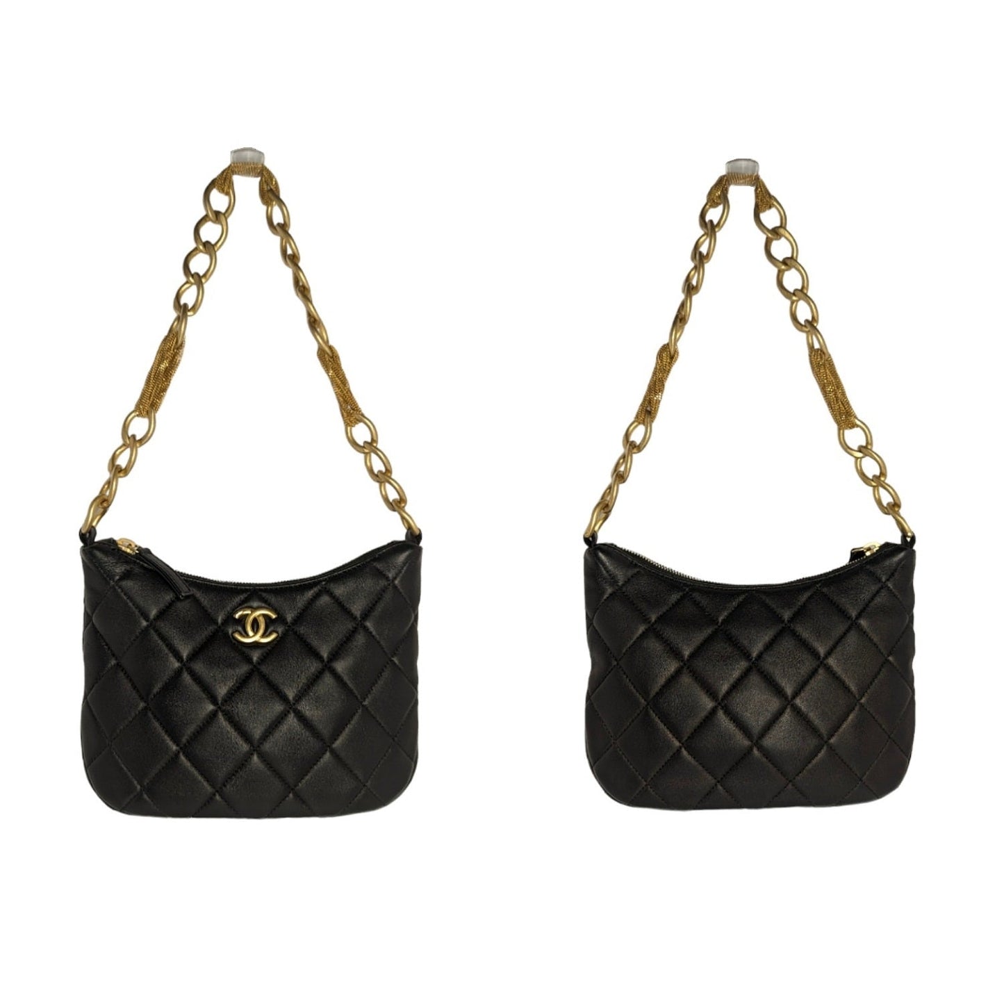 Chanel 23A Lambskin Quilted CC Chain Hobo Black