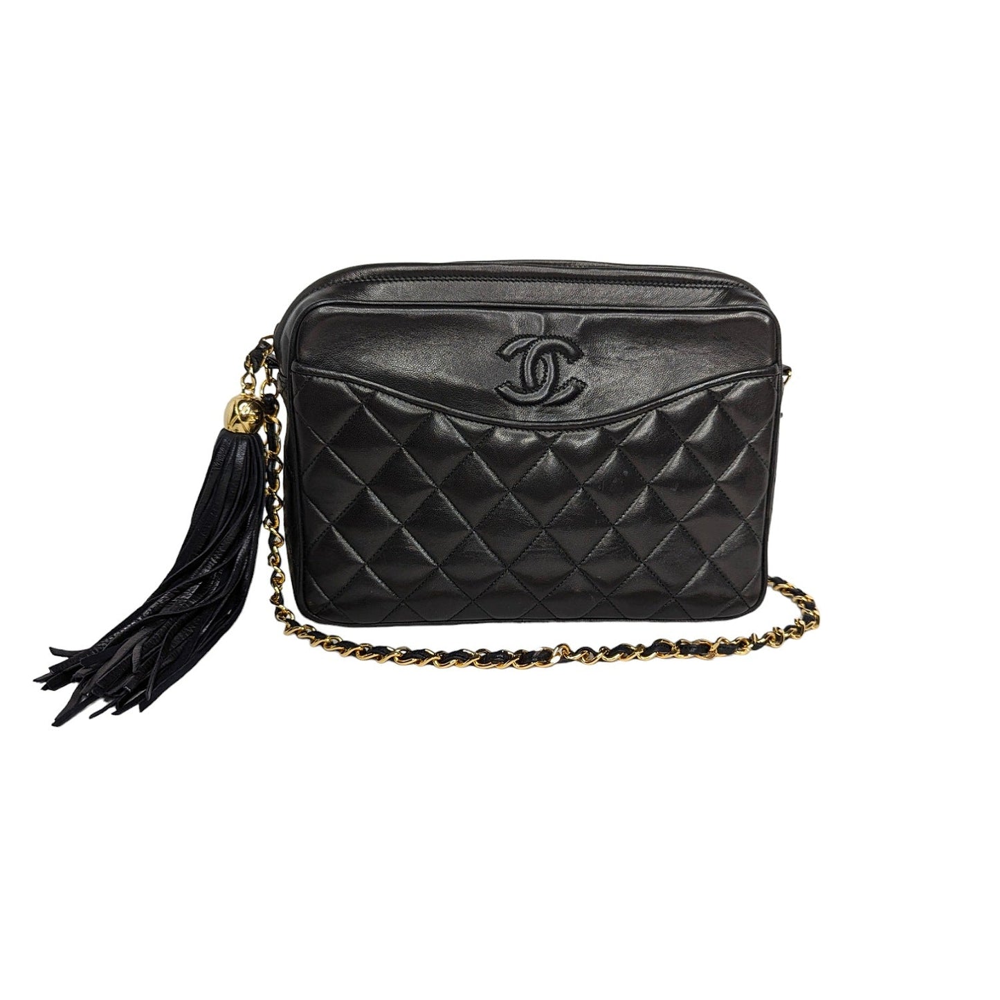 Chanel Vintage Quilted Lambskin CC Camera Tassel Bag