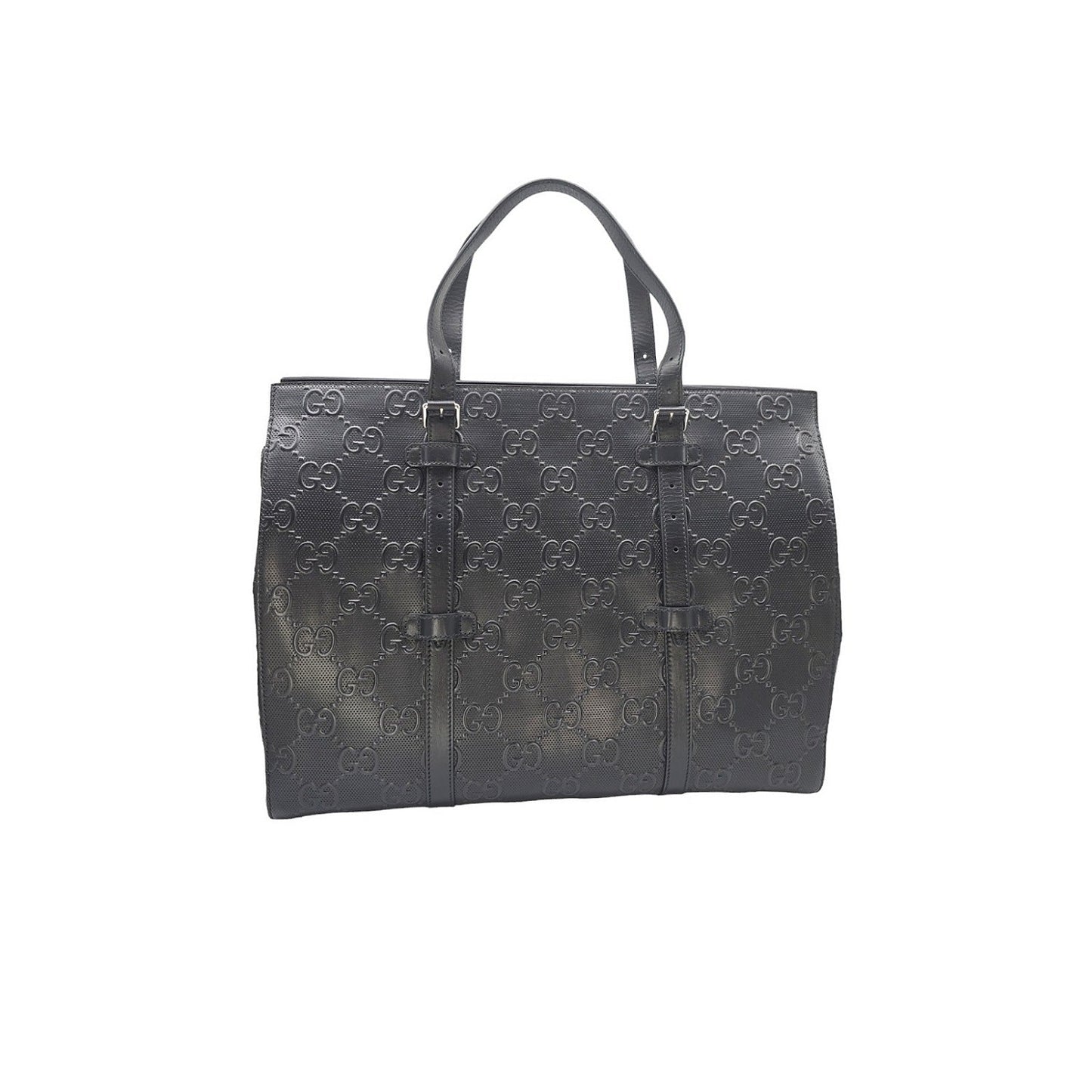 Gucci Black GG Embossed Perforated Leather Double Handle Tote