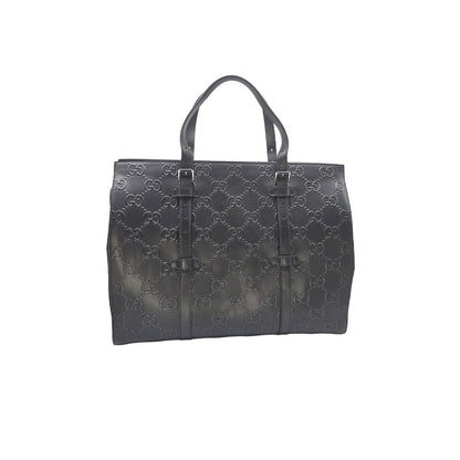 Gucci Black GG Embossed Perforated Leather Double Handle Tote