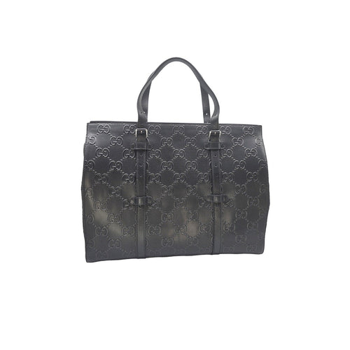 Gucci Black GG Embossed Perforated Leather Double Handle Tote