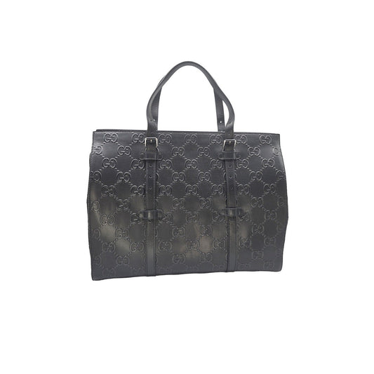 Gucci Black GG Embossed Perforated Leather Double Handle Tote