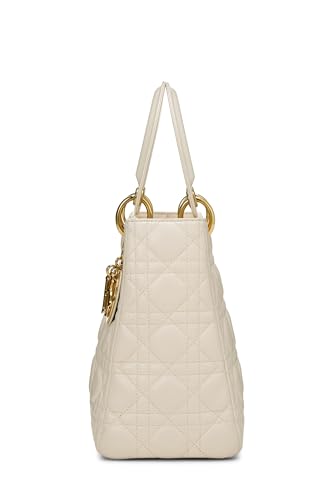 Dior, Cream Cannage Quilted Lambskin Lady Dior Medium, White